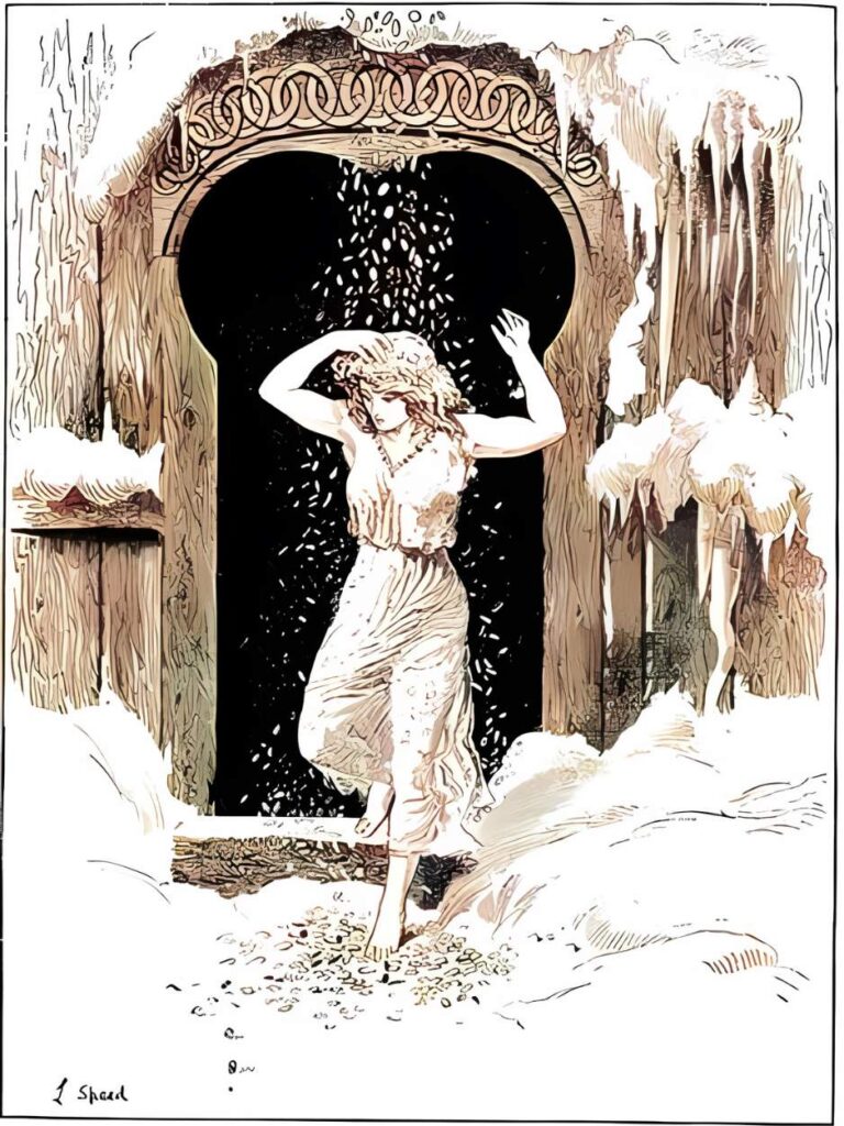 Grimm’s Mother Holle. Illustration by artist Lancelot Speed.